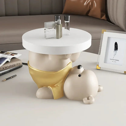 Cute Bear Coffee Bedroom Bedside Small Table,Bear Statue Shoes Stool Creative Cabinet Tray Ornament Home Decor Housewarming Gift