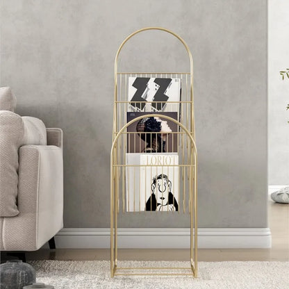 Light Luxury Style Magazine Rack Floor Display Rack Iron Books And Newspapers Rack Small Multi-layer Illustrated Book Storage