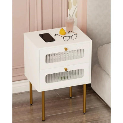 White Nightstand, Mid Century Modern Nightstand for Small Spaces, Small Nightstand with Drawers for Bedroom, Living Room