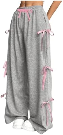 OYOANGLE Girls Elastic Drawstring Waist Bow Sweatpants Y2K