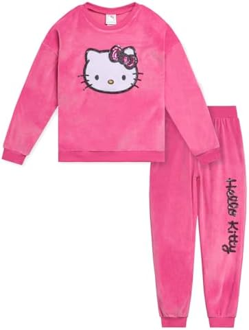 Hello Kitty Girls Set FleeceDrop Shoulder Sweatshirt Jogger Pants with Playful Design