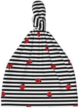 Ladybugs on Black and White Striped Hatz for Newborn Baby