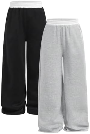 Floerns Colorblock Wide Leg Elastic Waist Sweatpants