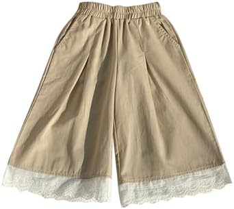 Cute Lace Trim Wide Leg Summer Pants Elastic Waist 1-10 Years