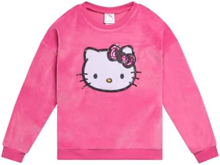 Hello Kitty Girls Set FleeceDrop Shoulder Sweatshirt Jogger Pants with Playful Design