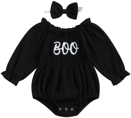 Lesimsam Newborn Baby Girl Halloween ROMPER with Cutesy Headband Smocked Details