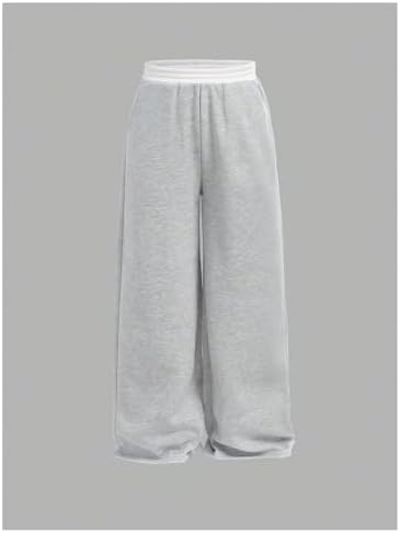 Floerns Colorblock Wide Leg Elastic Waist Sweatpants
