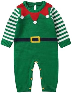 Mimixiong Christmas Outfit Baby Striped Knit Sweater Romper SantaElf