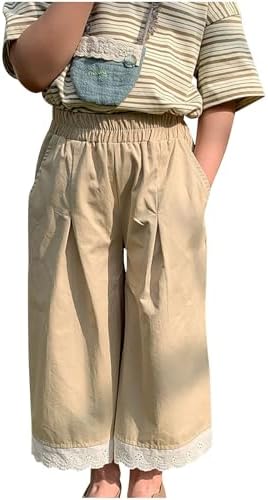 Cute Lace Trim Wide Leg Summer Pants Elastic Waist 1-10 Years