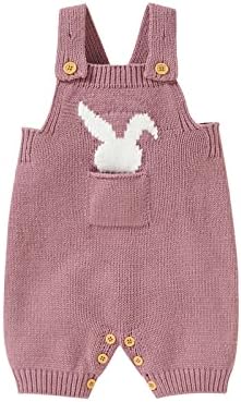 BABWWNIX Baby Girl Boy Easter Bunny Romper Knit Sleeveless Bodysuit