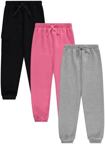 Girls Cotton Blend Jogger Pants Set - Cozy Stylish - Pack of 3 with Drawstring