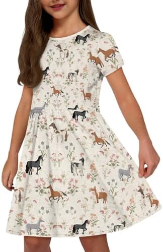 Cute Toddler Girl Short Sleeve Dress with Pockets Summer 2-12