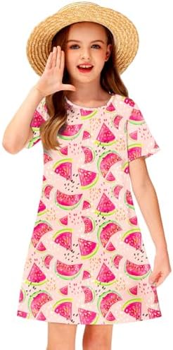 Girl Hawaiian Dresses Short Sleeve Summer Tropical Tshirt Dress 5-14 Years