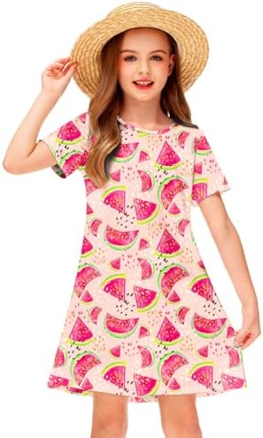 Girl Hawaiian Dresses Short Sleeve Summer Tropical Tshirt Dress 5-14 Years