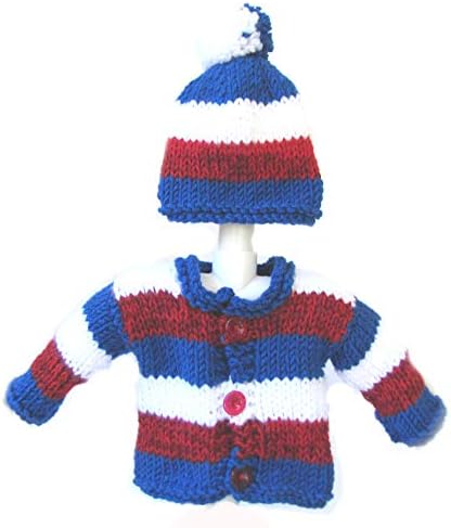 Handmade Red White and Blue Baby Sweater with a Cap