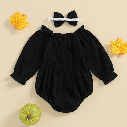 Lesimsam Newborn Baby Girl Halloween ROMPER with Cutesy Headband Smocked Details