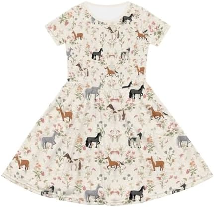 Cute Toddler Girl Short Sleeve Dress with Pockets Summer 2-12