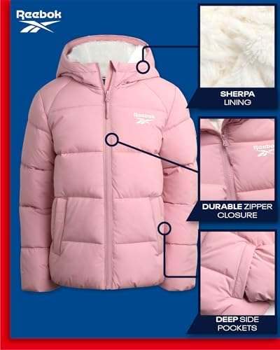 Reebok Girls Winter Jacket Heavyweight Quilted Parka for Girls