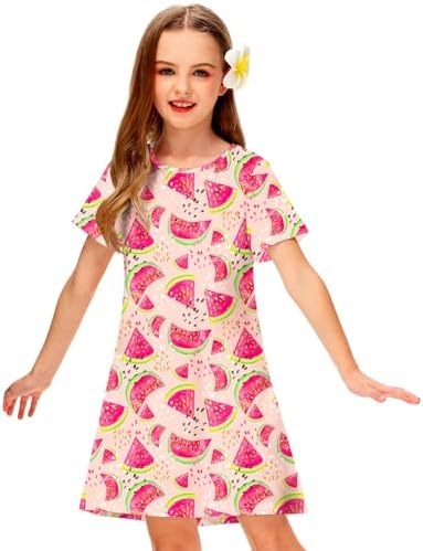 Girl Hawaiian Dresses Short Sleeve Summer Tropical Tshirt Dress 5-14 Years
