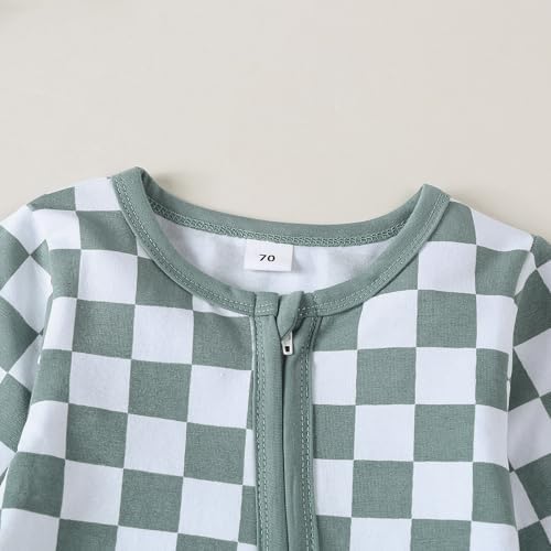 Newborn Baby Boy Girl Checkered Long Sleeve Zipper Romper Jumpsuit One Piece