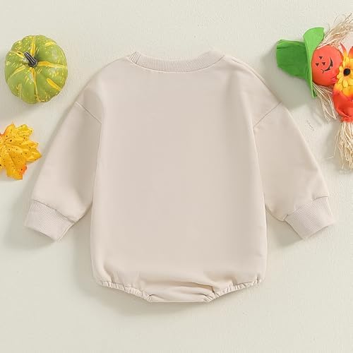 BULINGNA Newborn Baby Girl Halloween Outfit Ghost Bow Long Sleeve Sweatshirt Romper