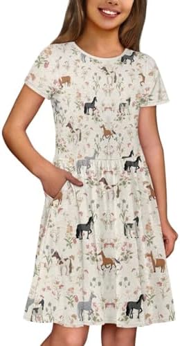 Cute Toddler Girl Short Sleeve Dress with Pockets Summer 2-12
