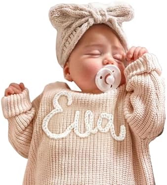 Personalized Baby Knit Sweater with Hand-Embroidered Name and Monogram