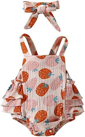 Strawberry Pattern Adjustable Romper Head Scarf Set for Baby Girl
