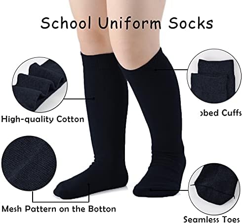 EPEIUS Girls Knee High Cotton Socks - Perfect for School Daily Use