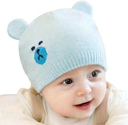 XKT Cute Bear Knitted Hat for Girls Winter Bear Skull Cap