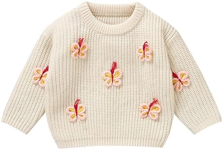 Baby Girl Cotton Sweater Butterfly Embroidery Crewneck Cardigan