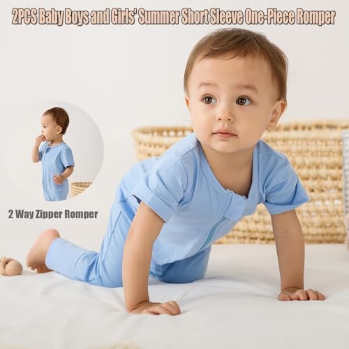 Feidoog Toddler 2 Pack Zipper Rompers Soft Cotton Jumpsuit Outfits