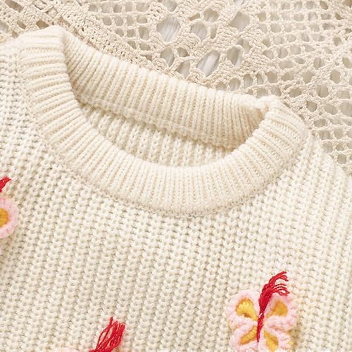 Baby Girl Cotton Sweater Butterfly Embroidery Crewneck Cardigan