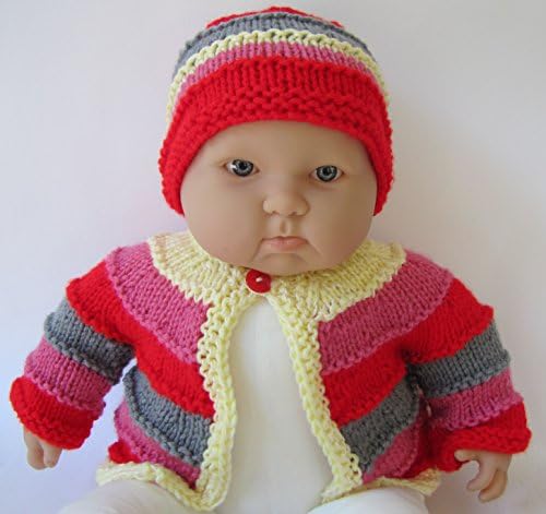 Red Sunset Striped Unisex Baby Cardigan Cap 6 Months