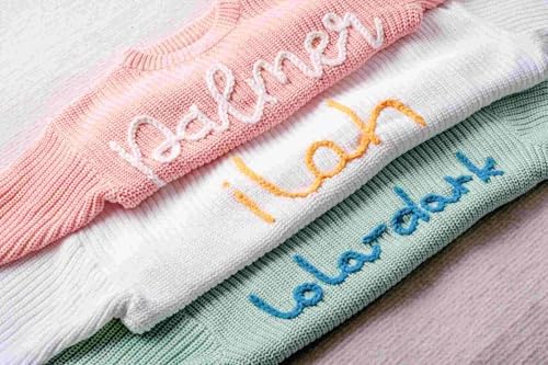 Personalized Baby Knit Sweater with Hand-Embroidered Name and Monogram