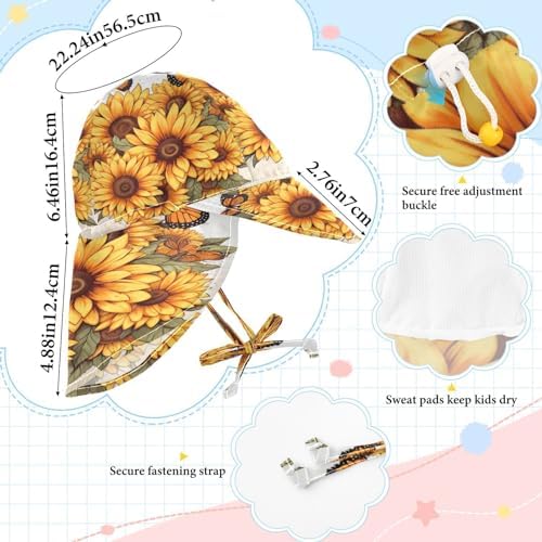 Emelivor Sunflowers Butterfly Baby Sun Hat UPF 50 UV Protection Beach Hat