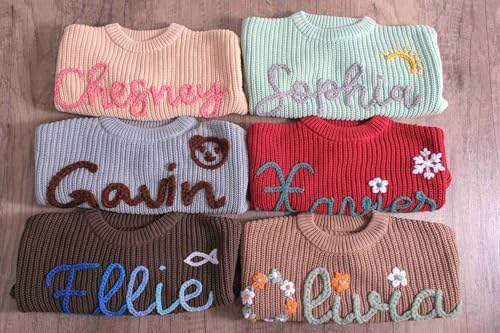 Personalized Baby Knit Sweater with Hand-Embroidered Name and Monogram