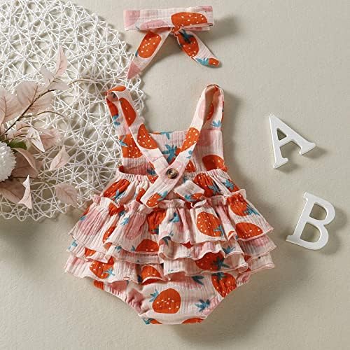 Strawberry Pattern Adjustable Romper Head Scarf Set for Baby Girl