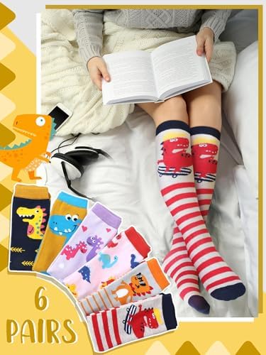 Kids Dinosaur Socks Funny Knee Highs for Girls Warm and Cozy