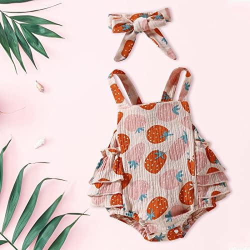 Strawberry Pattern Adjustable Romper Head Scarf Set for Baby Girl