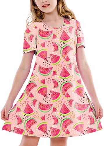 Girl Hawaiian Dresses Short Sleeve Summer Tropical Tshirt Dress 5-14 Years