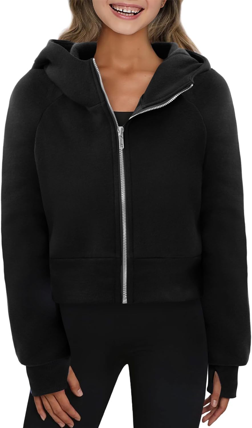 Yoklass Girls Red Crop Zip-Up Hoodie