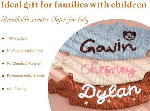 Personalized Baby Knit Sweater with Hand-Embroidered Name and Monogram