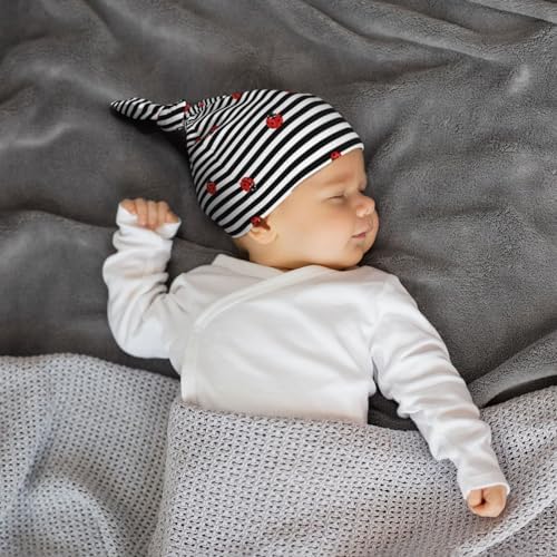 Ladybugs on Black and White Striped Hatz for Newborn Baby
