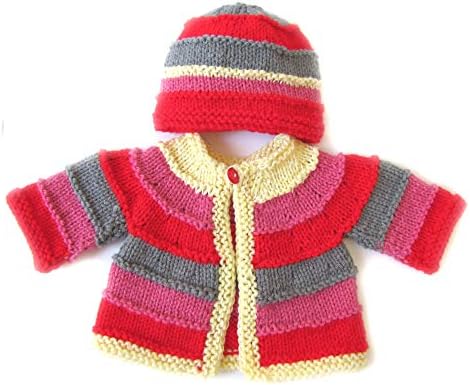 Red Sunset Striped Unisex Baby Cardigan Cap 6 Months