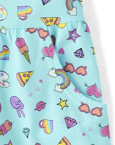High-Quality Girls Short Sleeve Dress with Doodle Print