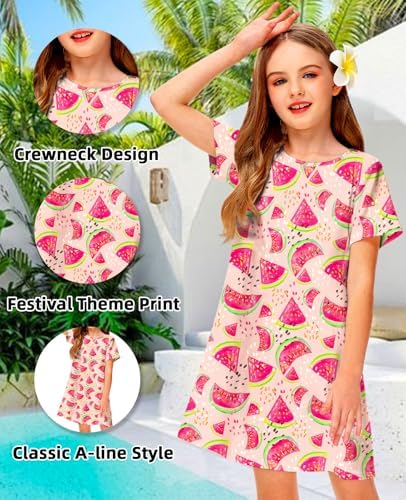 Girl Hawaiian Dresses Short Sleeve Summer Tropical Tshirt Dress 5-14 Years