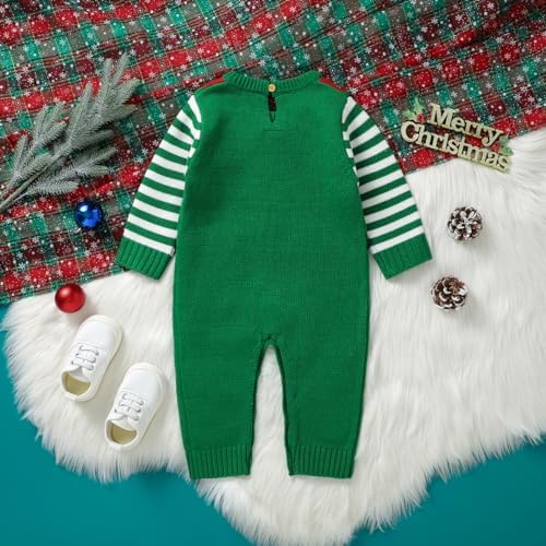 Mimixiong Christmas Outfit Baby Striped Knit Sweater Romper SantaElf