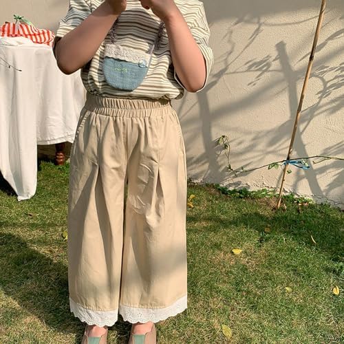 Cute Lace Trim Wide Leg Summer Pants Elastic Waist 1-10 Years