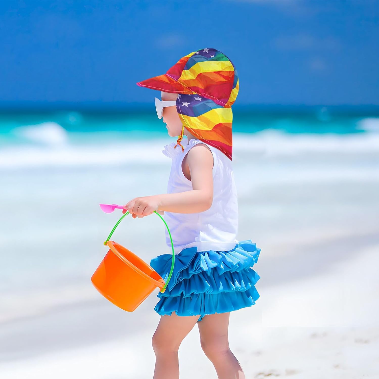 Adjustable Toddler Sun Hat with UPF 50 Protection - Rainbow Flag Design